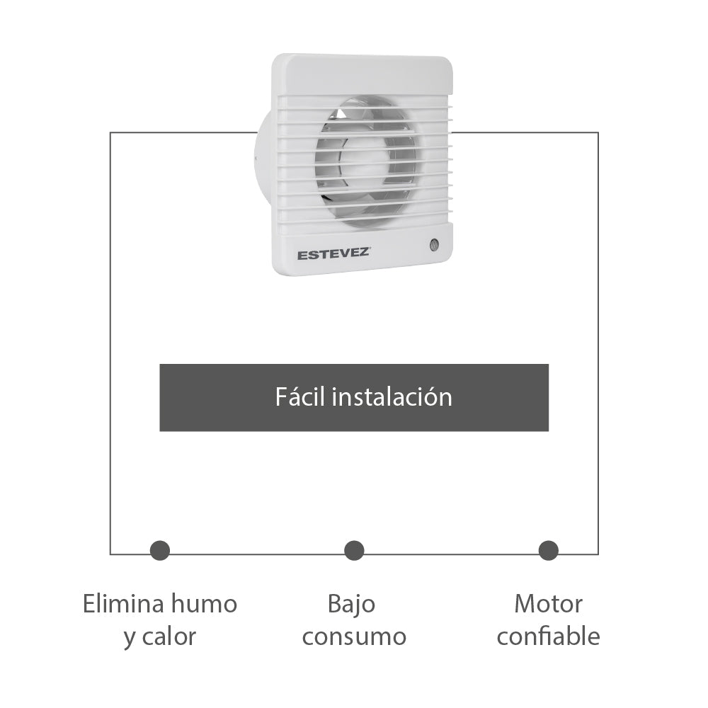 Estevez Extractor de Aire Tipo Inglés 4" Baño / Cocina, Pared, Modelo 2804