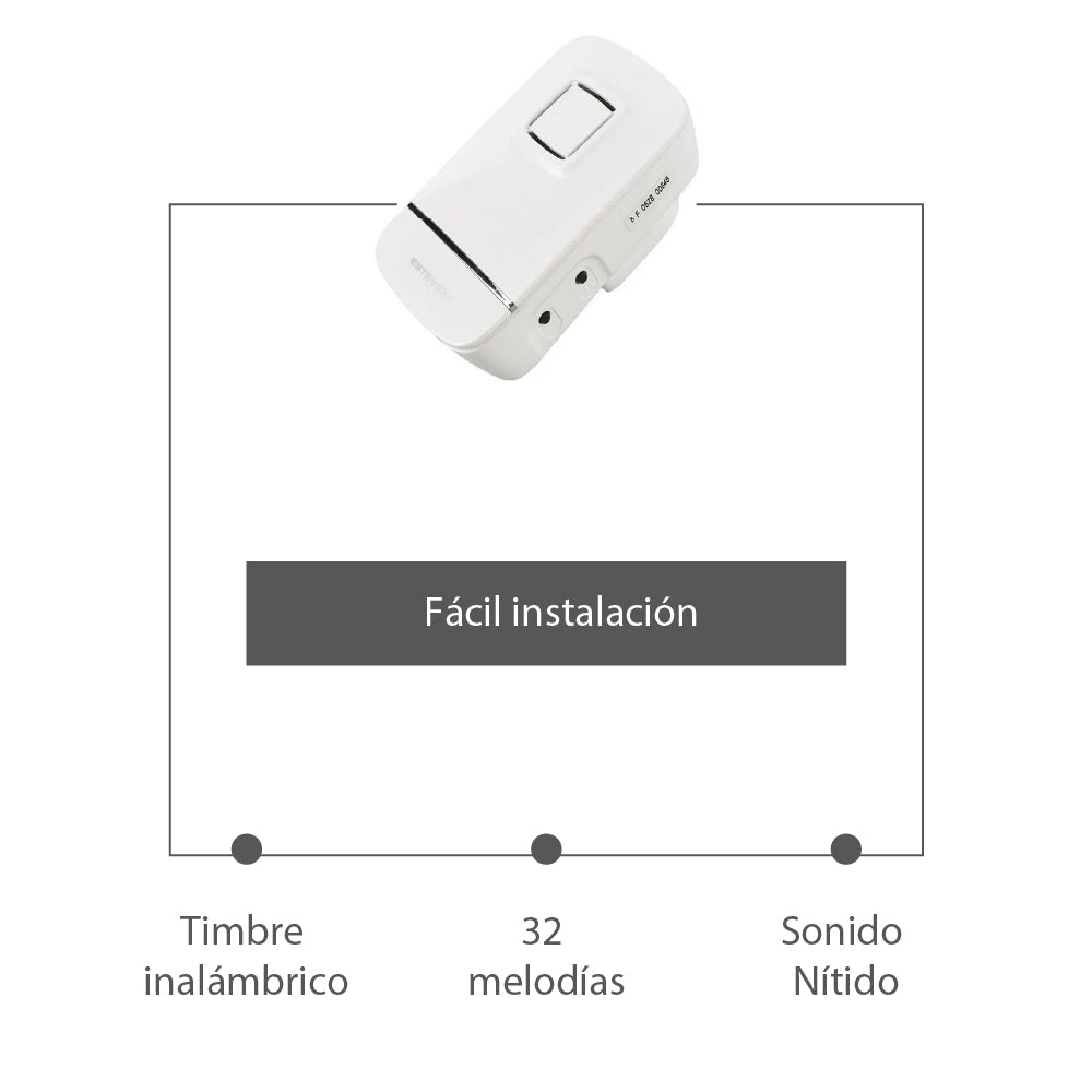 Estevez Timbre Inalámbrico Enchufable Plug In con 32 Melodías, Modelo Unique D649W-BL
