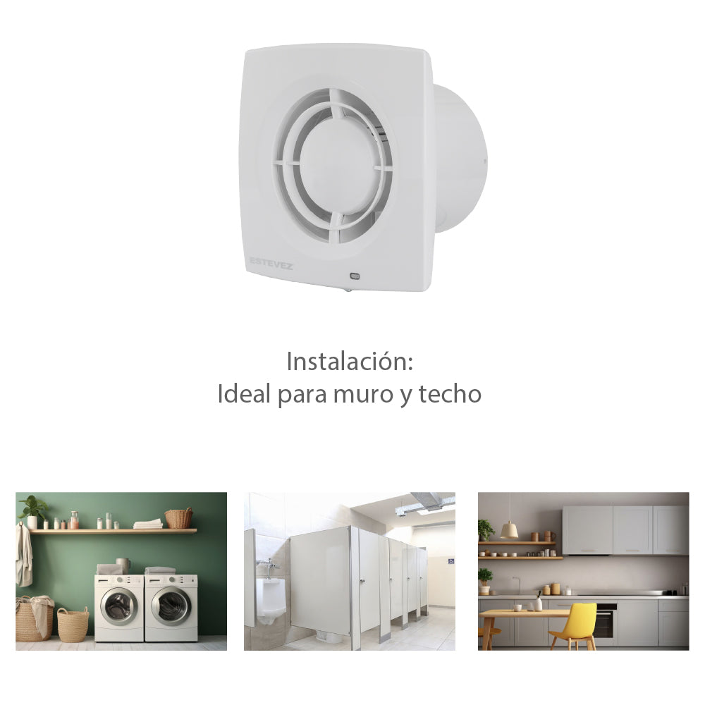 Estevez Extractor de Aire Tipo Francés 6" Baño / Cocina, Pared, Modelo 2706