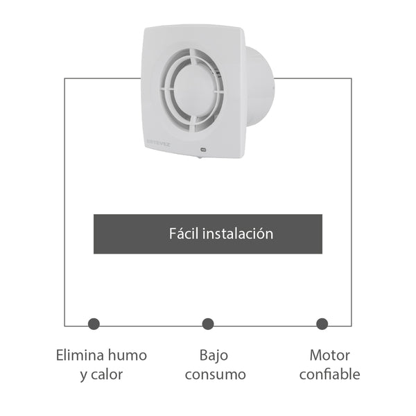 Estevez Extractor de Aire Tipo Francés 6" Baño / Cocina, Pared, Modelo 2706