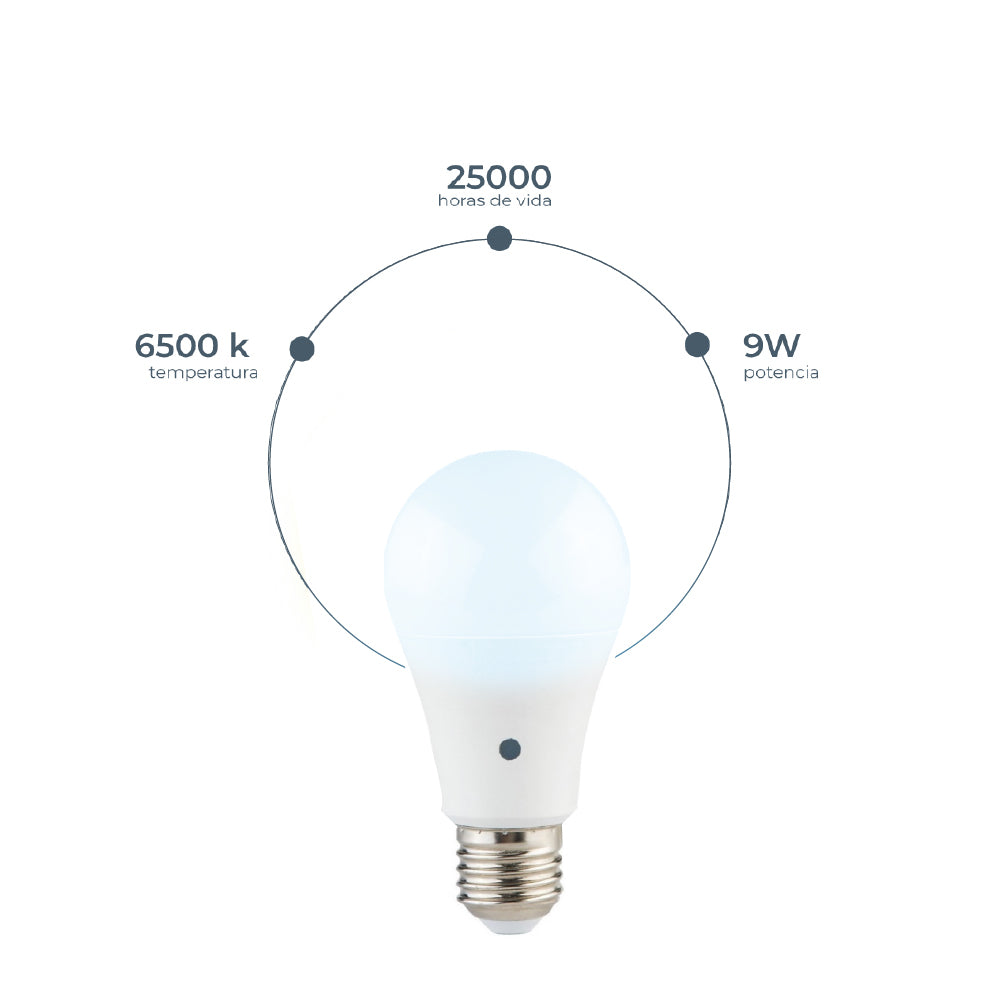 Estevez Set de 4 Focos LED 9W Luz Cálida 2700K / Luz Fría 6500K, Base Estándar E26, Fotocelda, Modelo E81193-09-LUX-CW*4