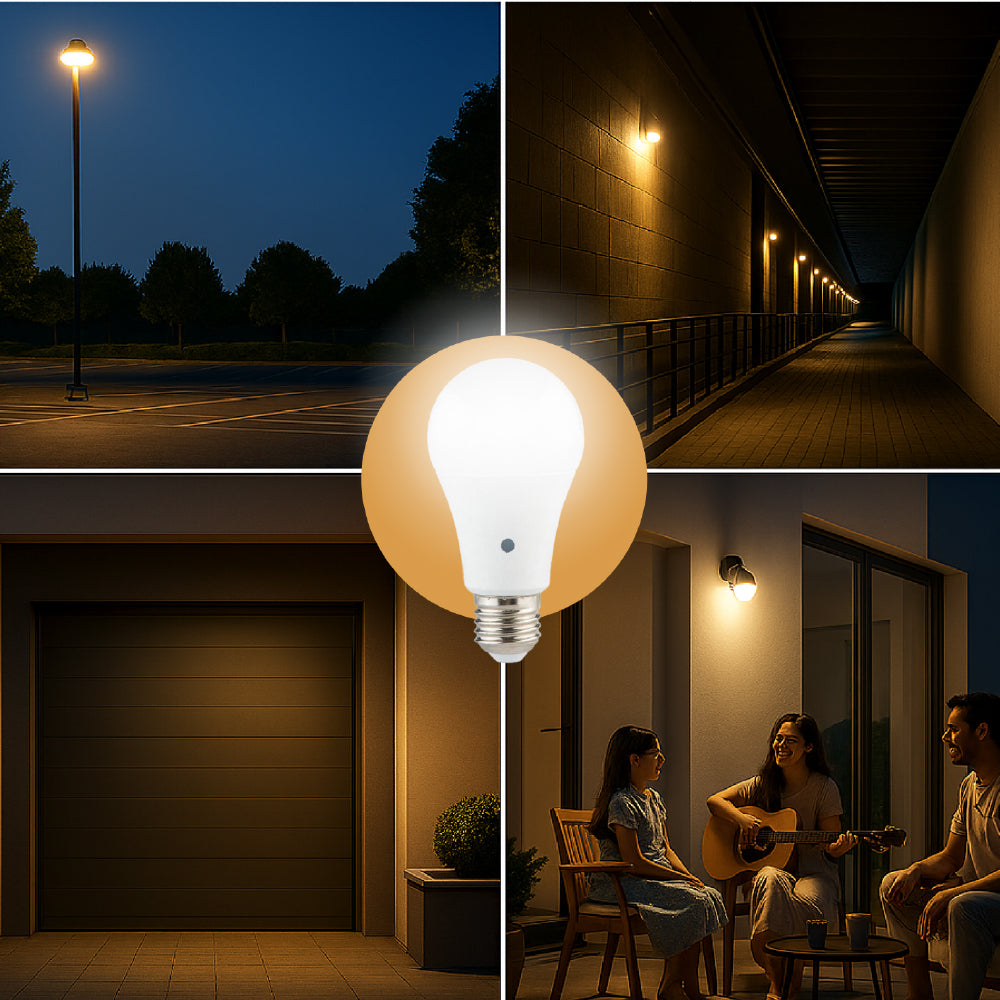 Estevez Set de 4 Focos LED 9W Luz Cálida 2700K / Luz Fría 6500K, Base Estándar E26, Fotocelda, Modelo E81193-09-LUX-CW*4