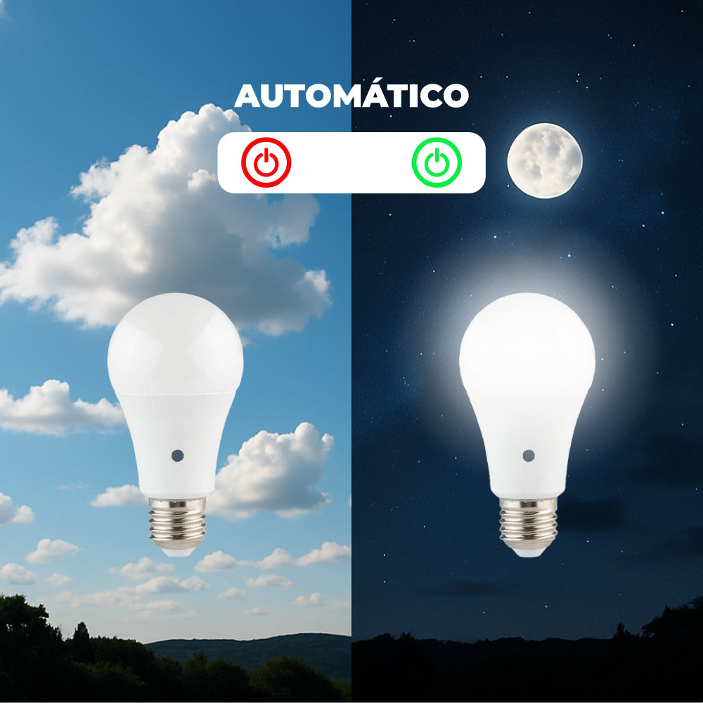 Estevez Set de 4 Focos LED 9W Luz Cálida 2700K / Luz Fría 6500K, Base Estándar E26, Fotocelda, Modelo E81193-09-LUX-CW*4