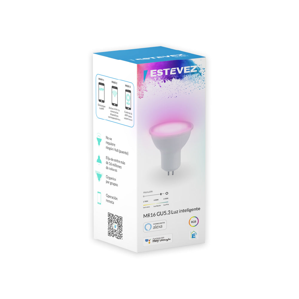 Estevez Set de 6 Focos LED 5W Smart RGB, Alexa / Google Home, Base GU5.3 MR16, Modelo ES-E81164-05-RGB*6