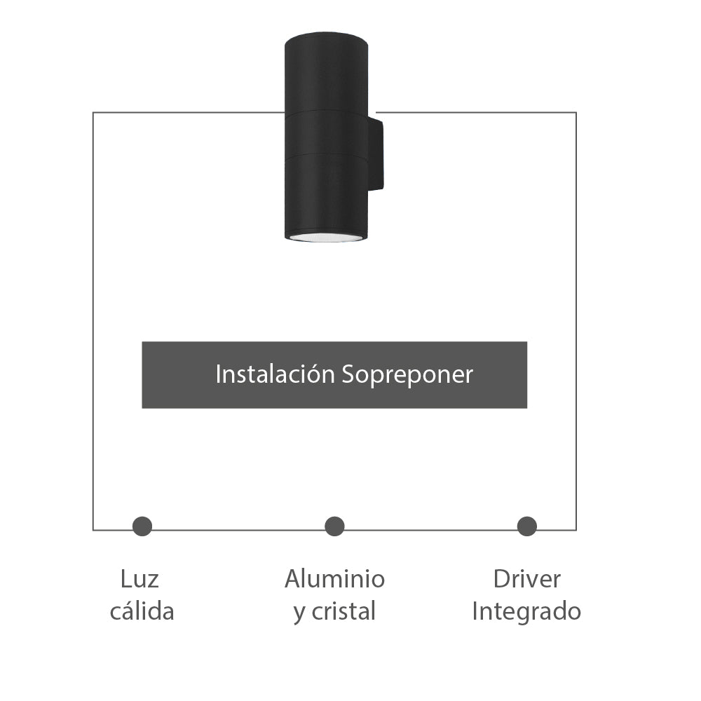 Estevez Lámpara LED 11.3W Pared Doble Luz Cálida Arbotante Orion, Modelo ETX-0379-NEG