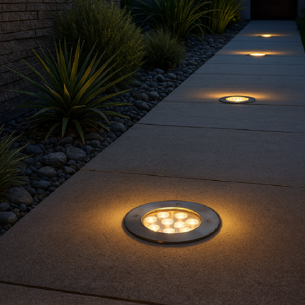 Estevez Lámpara LED de 12W Luz Cálida 3000K, Apta para Exteriores, Empotrar Piso, Modelo 19296