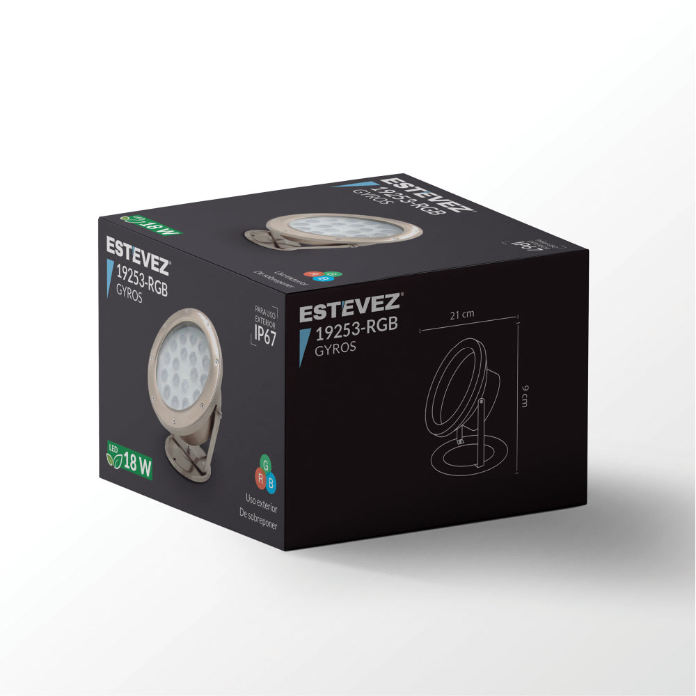 Estevez Lámpara LED RGB 9W Tipo Proyector, Reflector Exteriores, Modelo 19253-RGB