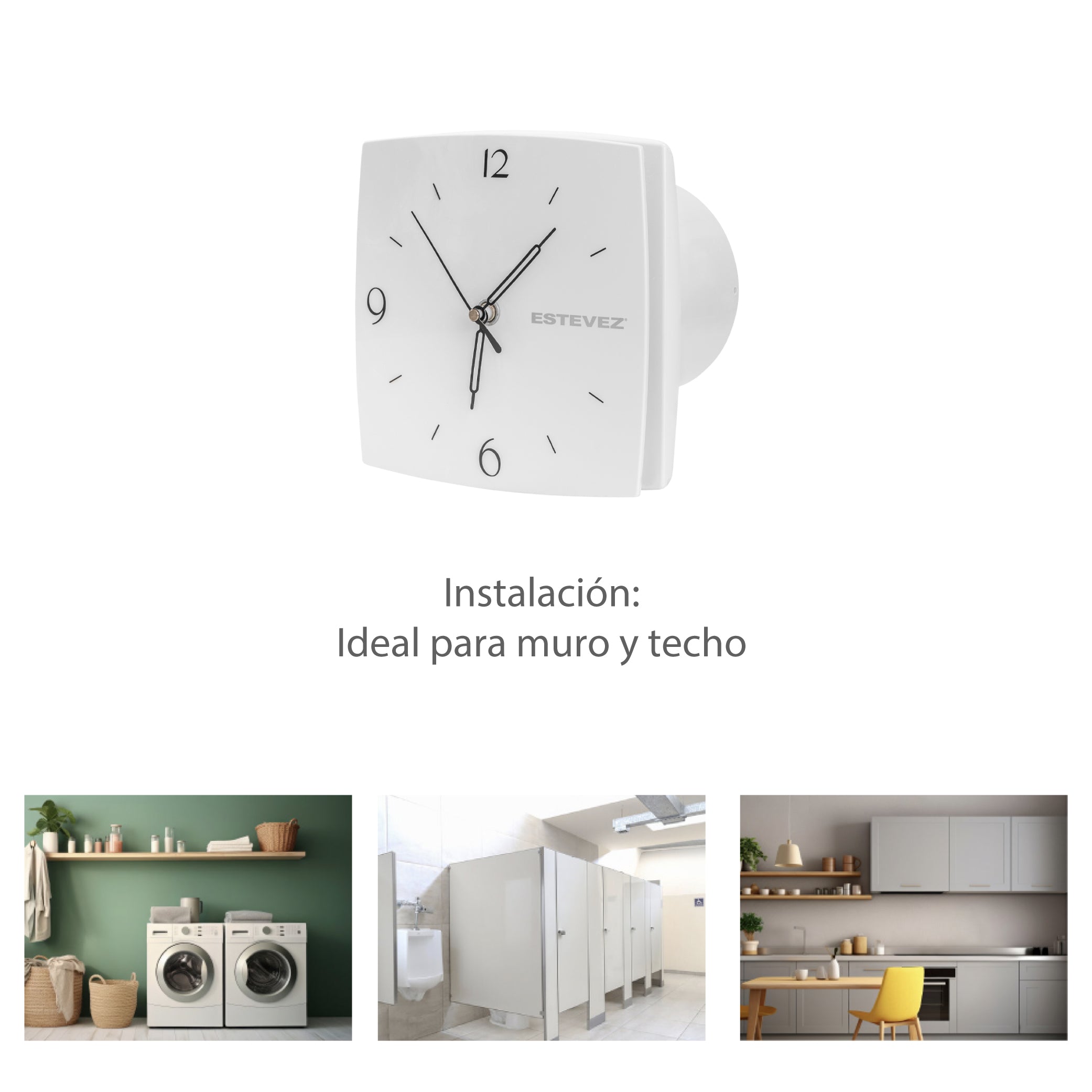 Estevez Extractor de Aire Con Reloj 4 ", Baño / Cocina, Pared, Modelo 3804