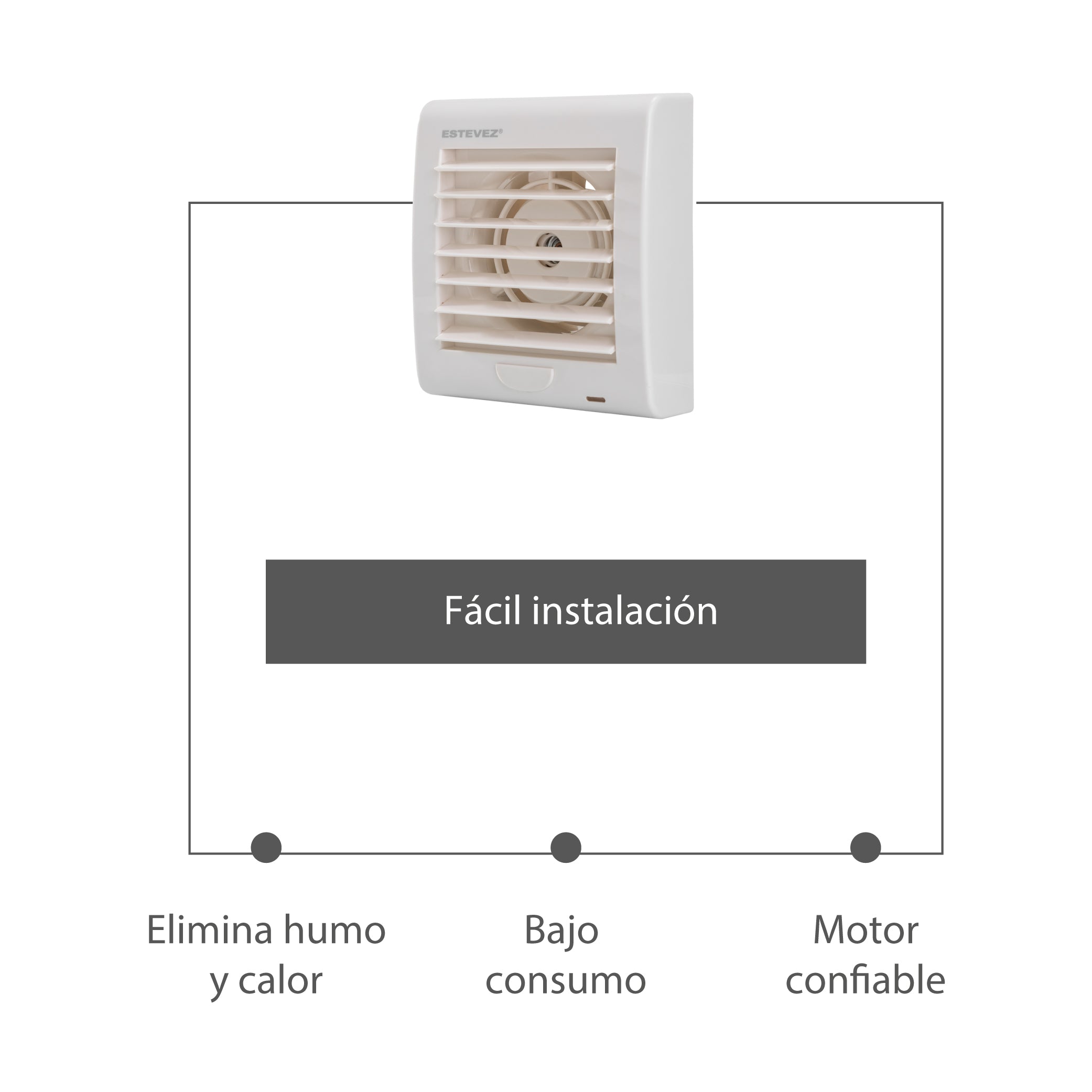 Estevez Extractor de Aire de 4" con Sensor de Humedad, Para Baño / Cocina, Pared / Ventana, Modelo 1404-H(eco)