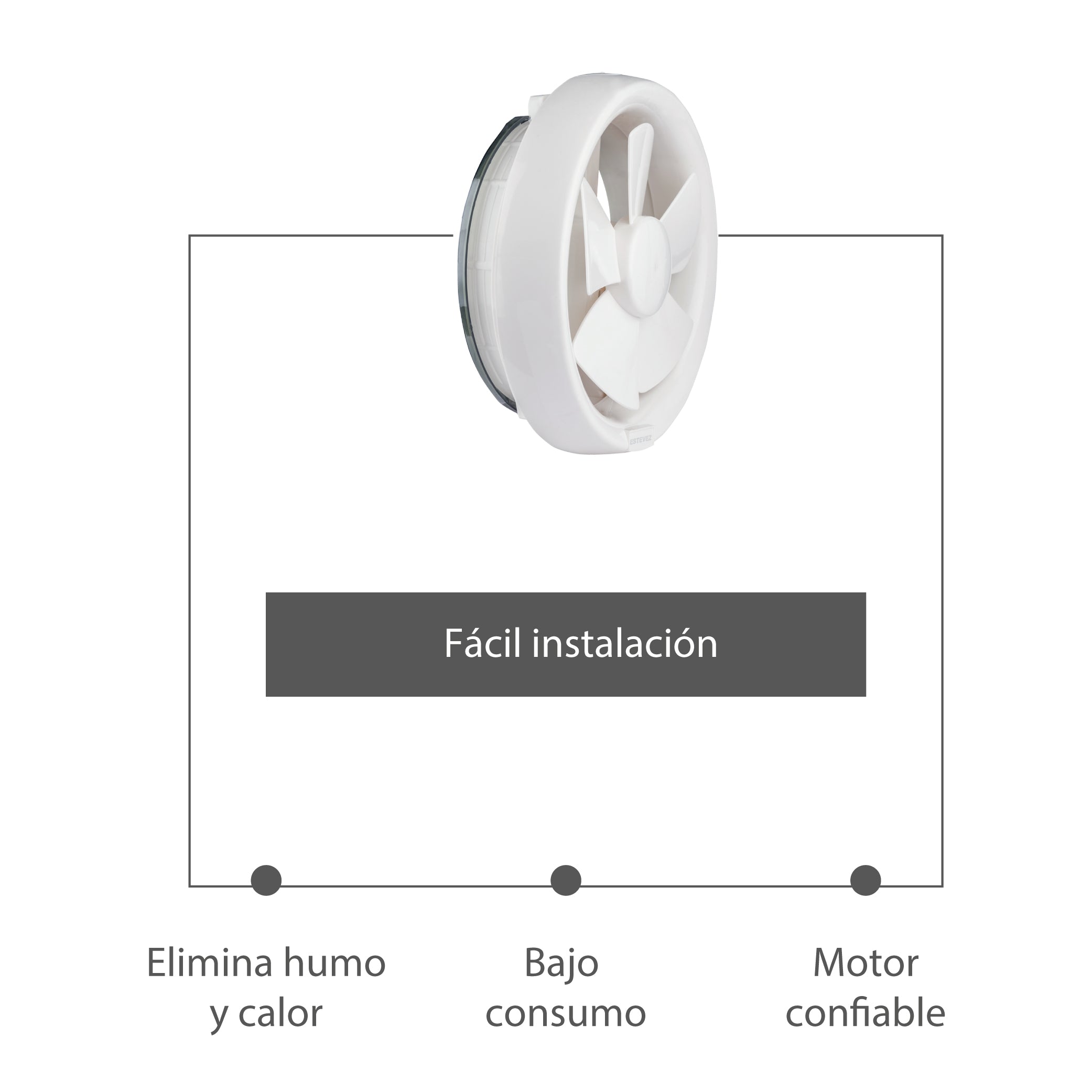 Estevez Extractor de Aire de 8" Redondo Para Baño / Cocina, Pared / Ventana, Modelo 1508(eco)