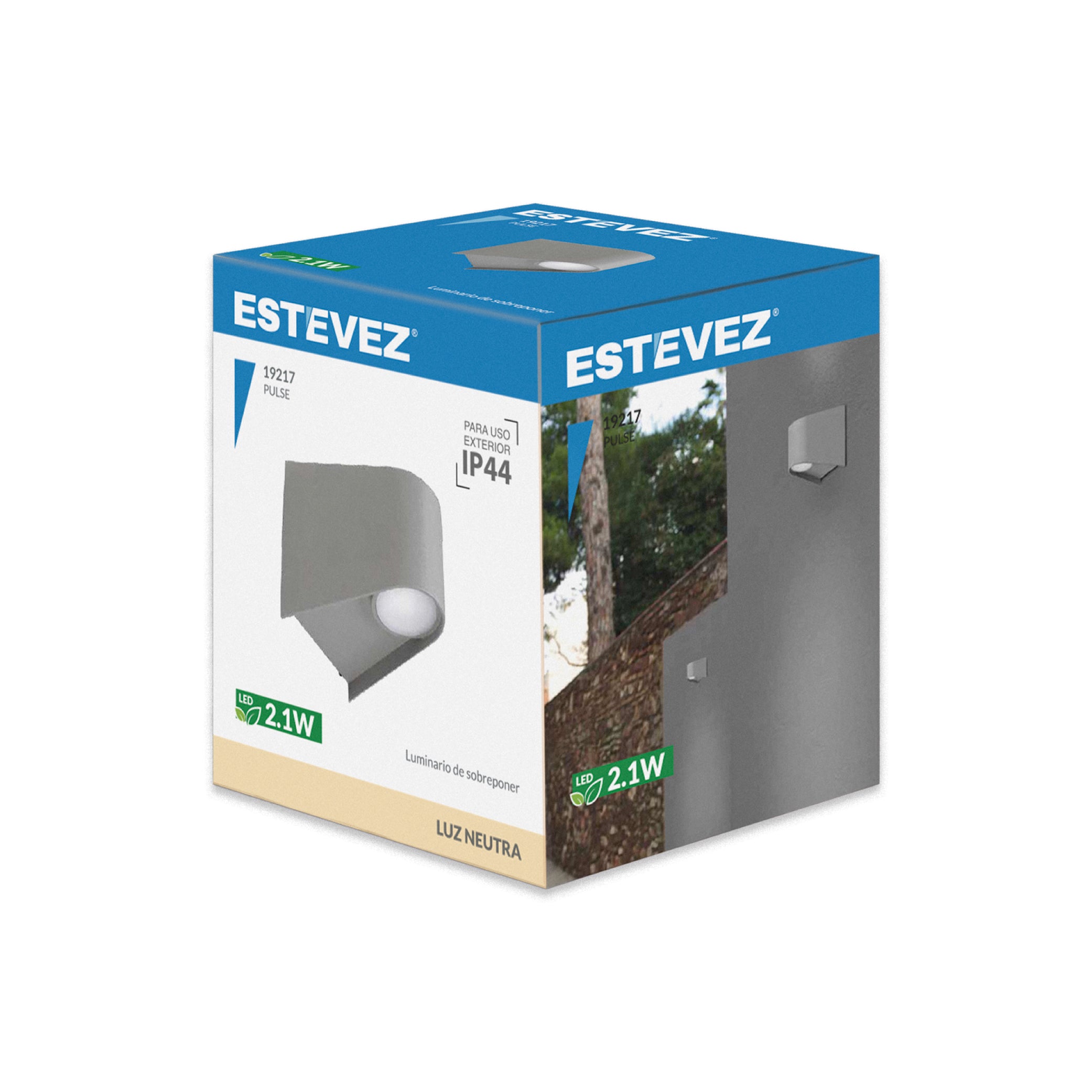 Estevez Pack de 4 Lámparas LED de 2W  Luz Neutra 4000K, Para Exterior Techado, Sobreponer Pared, Modelo 19217