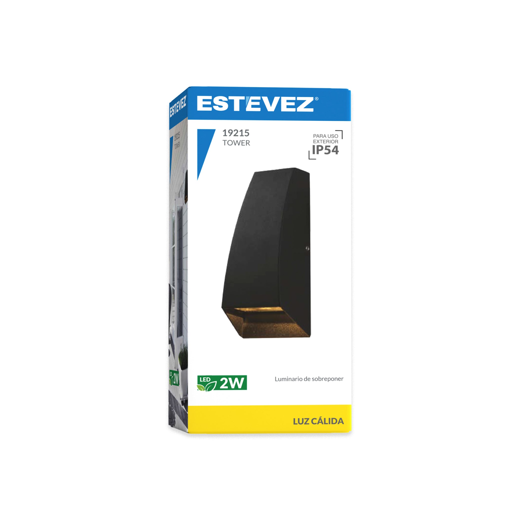 Estevez Lámpara LED de 2W Luz Cálida 3000K, para Exterior, Sobreponer Pared, Modelo 19215