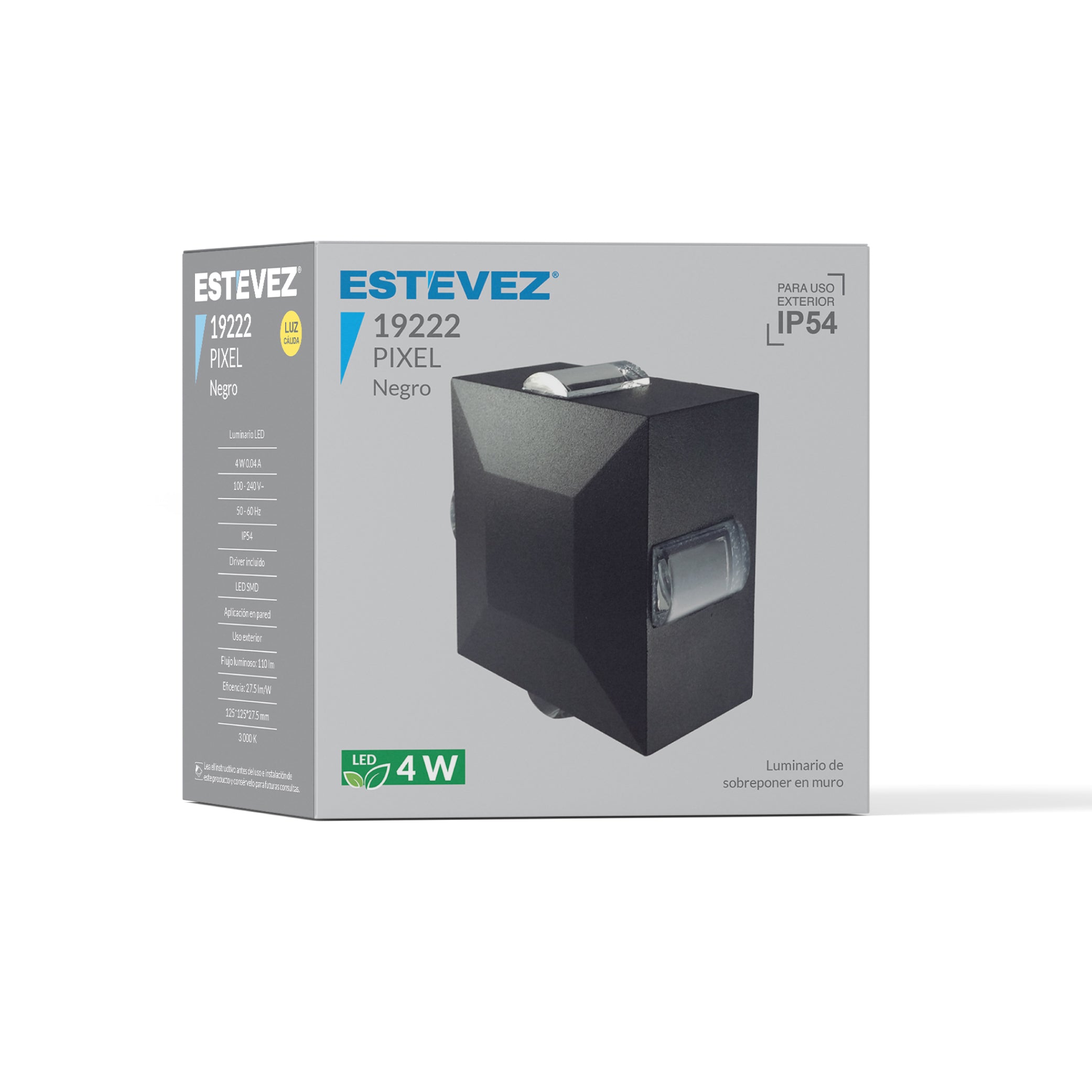 Estevez Lámpara LED 4W Sobreponer Pared  Luz Cálida 3000K Para Exterior, Modelo 19222