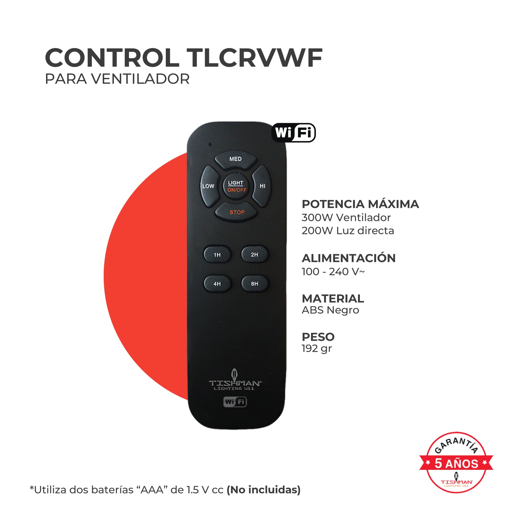 Tishman Kit Control Ventilador WiFi Alexa Google Home, Modelo TLCRVWF