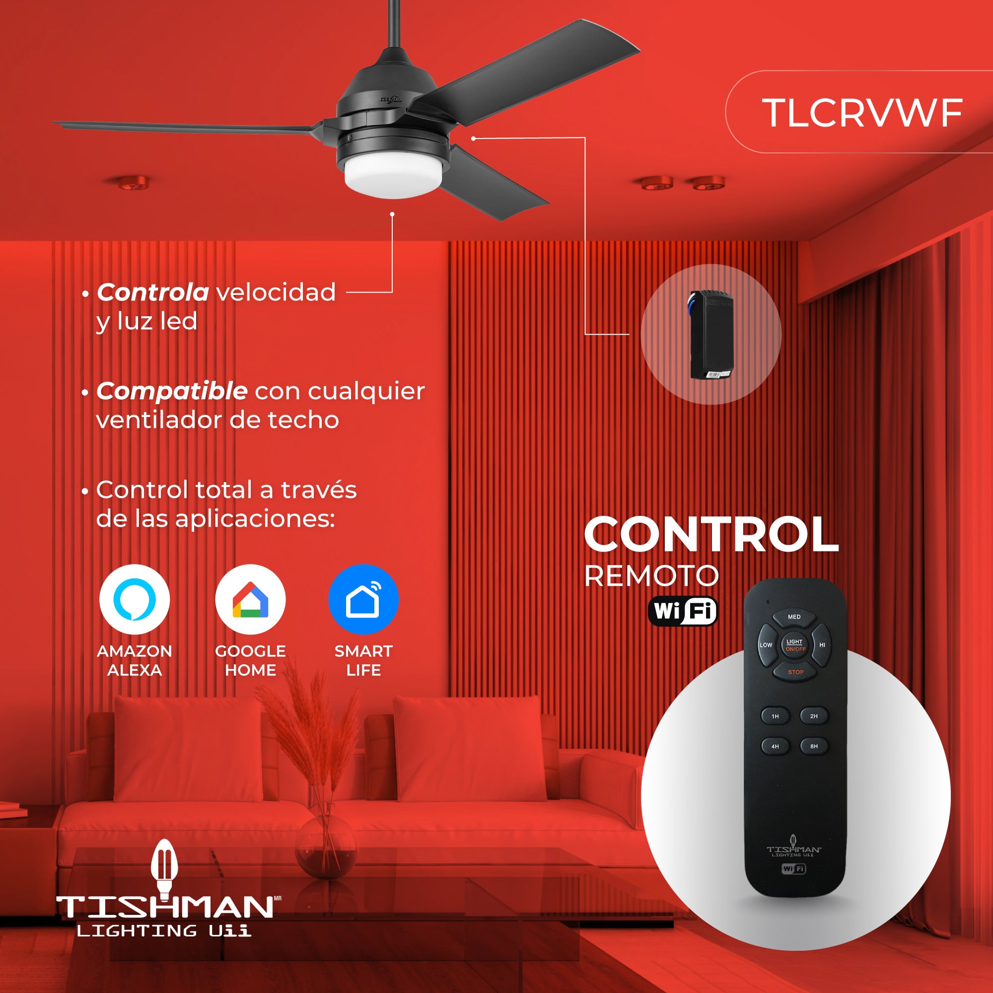 Tishman Kit Control Ventilador WiFi Alexa Google Home, Modelo TLCRVWF