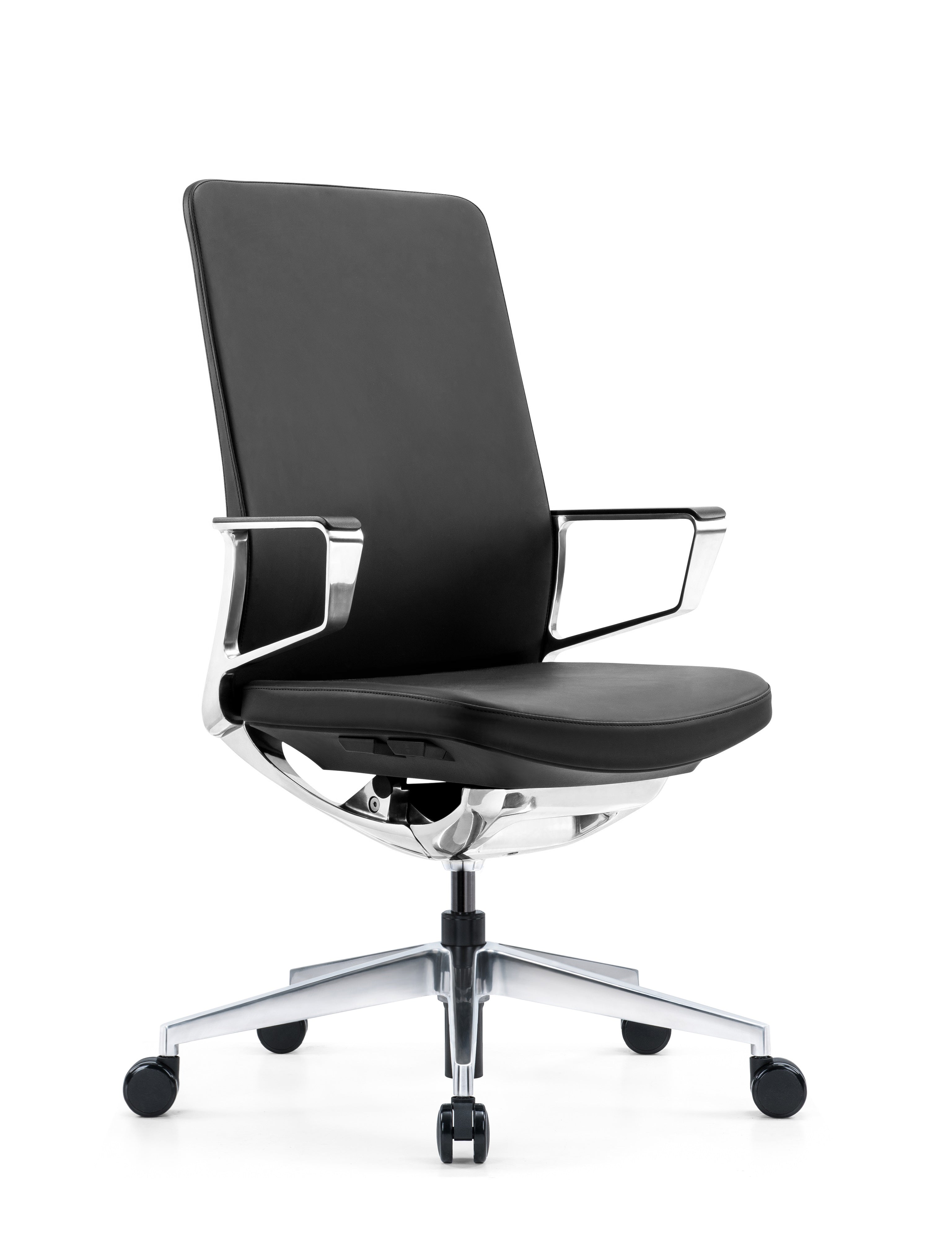 Offiho Black Silla de Oficina /Sillón Ejecutivo Tapizado en Piel Genuina Italiana, Ergonómico con Altura Ajustable, Modelo OHE75-VANTO