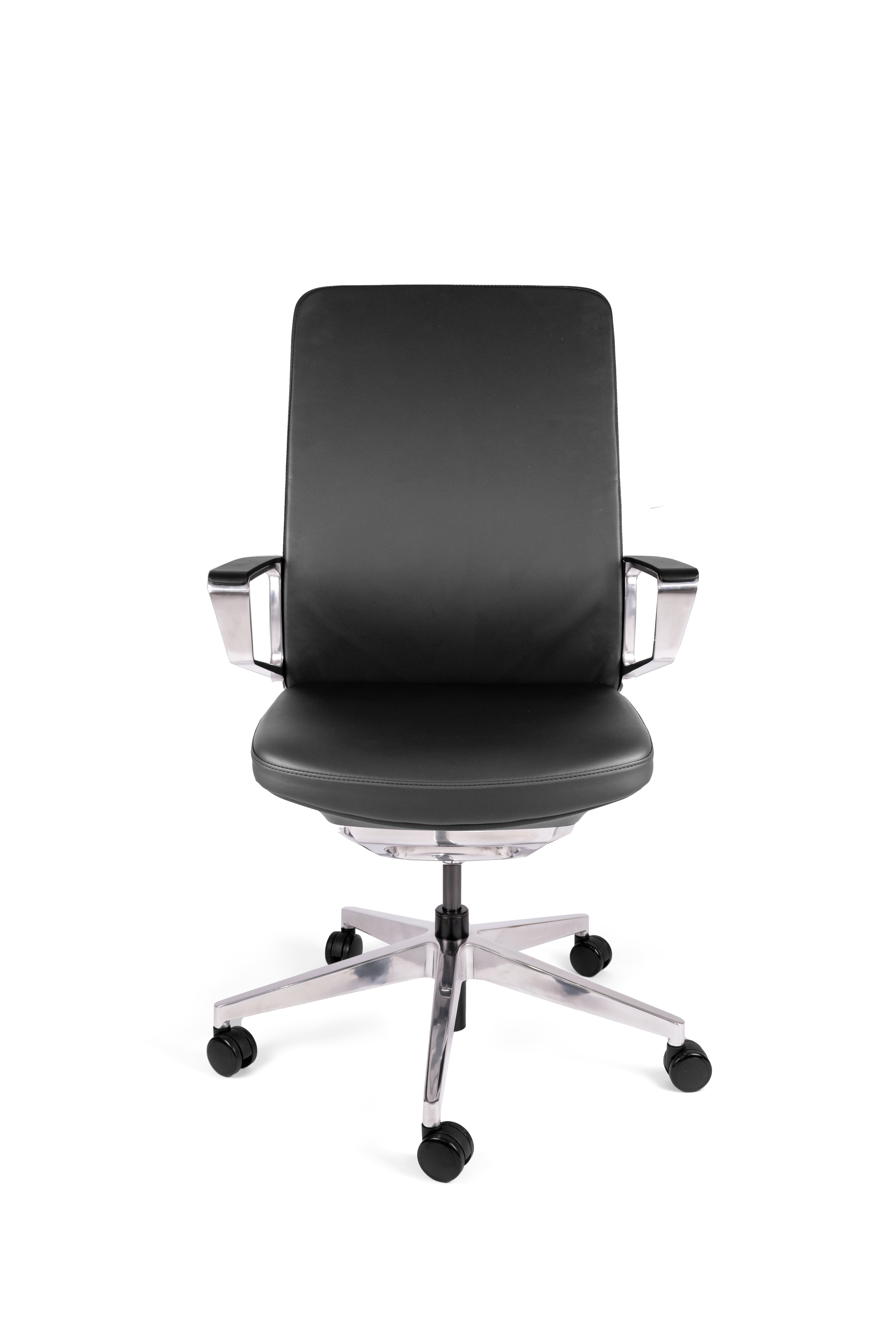 Offiho Black Silla de Oficina /Sillón Ejecutivo Tapizado en Piel Genuina Italiana, Ergonómico con Altura Ajustable, Modelo OHE75-VANTO