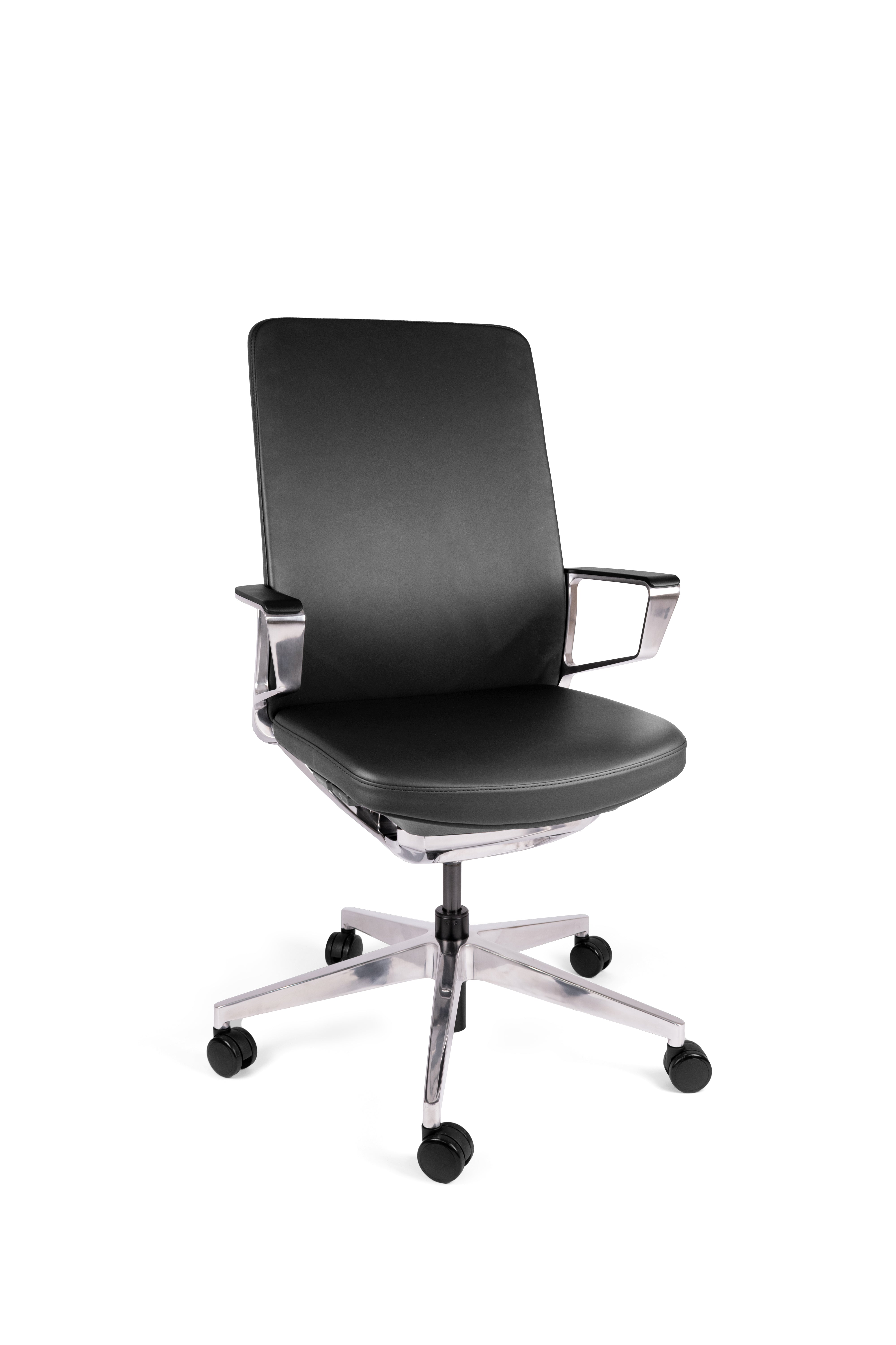 Offiho Black Silla de Oficina /Sillón Ejecutivo Tapizado en Piel Genuina Italiana, Ergonómico con Altura Ajustable, Modelo OHE75-VANTO