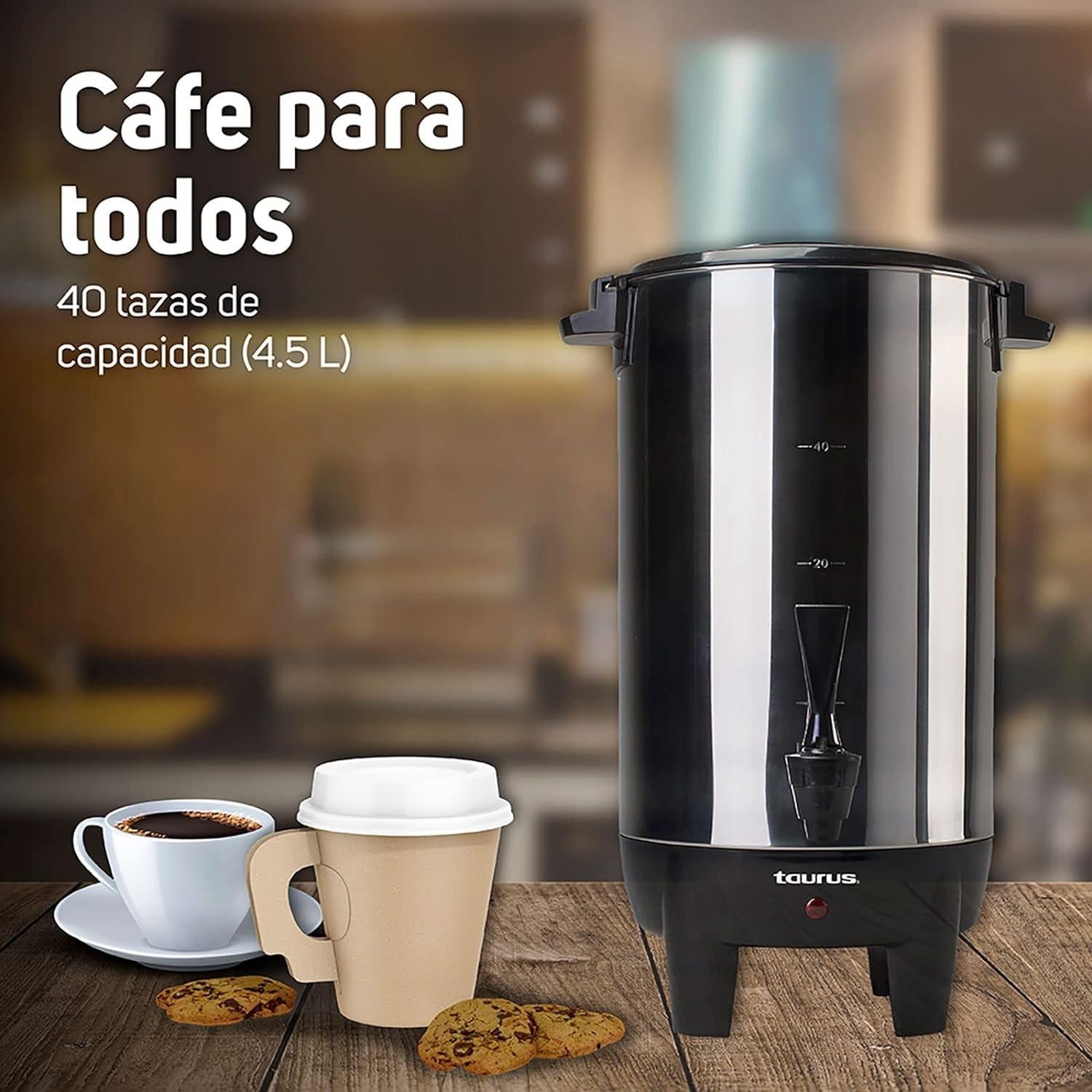 Taurus Cafetera Percoladora de 4.5L Acero Inoxidable, Modelo Columba