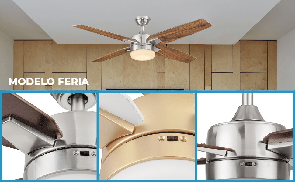 Coolfan Ventilador de Techo de 50" con Luz LED y 4 Aspas de Madera Reversibles con Control Remoto, Modelo Feria 51102-CCT - LuzDeco