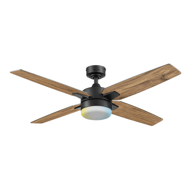 Ventilador de techo LED de 4 aspas color madera con control por