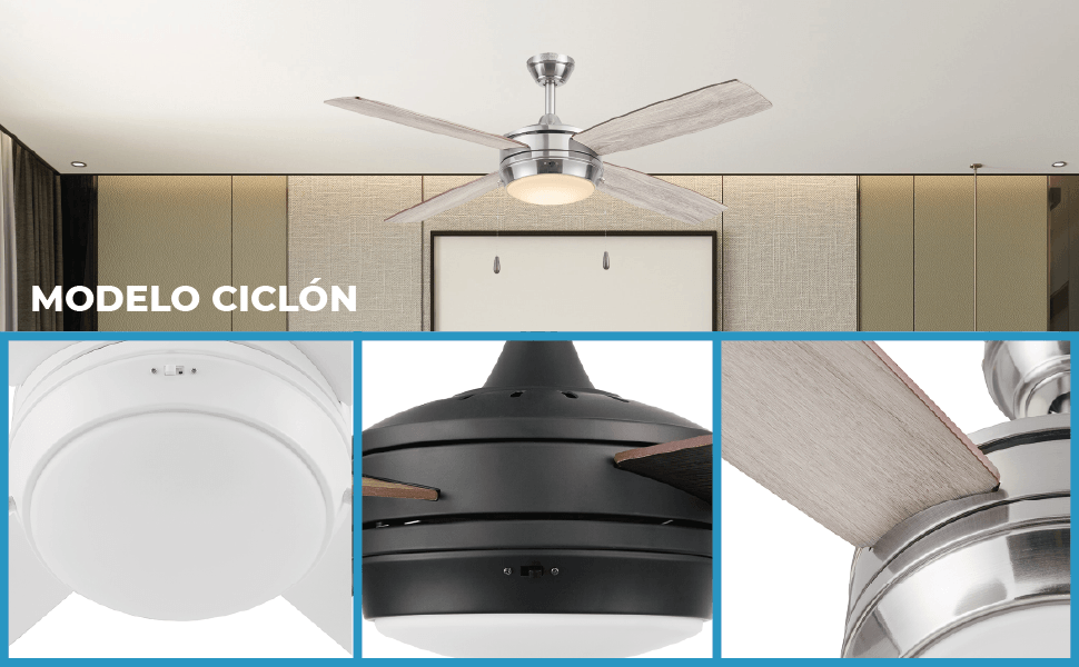 Coolfan Ventilador de Techo de 52" con Luz LED y 4 Aspas Reversibles de Madera con Control Remoto, Modelo Ciclon 51301-CCT - LuzDeco