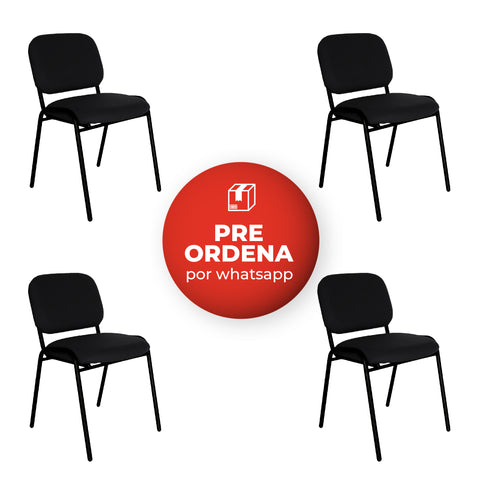 Offiho Set de 4  Sillas de Oficina para Visita Tapizada con Estructura de Acero, Modelo ECOVISITA