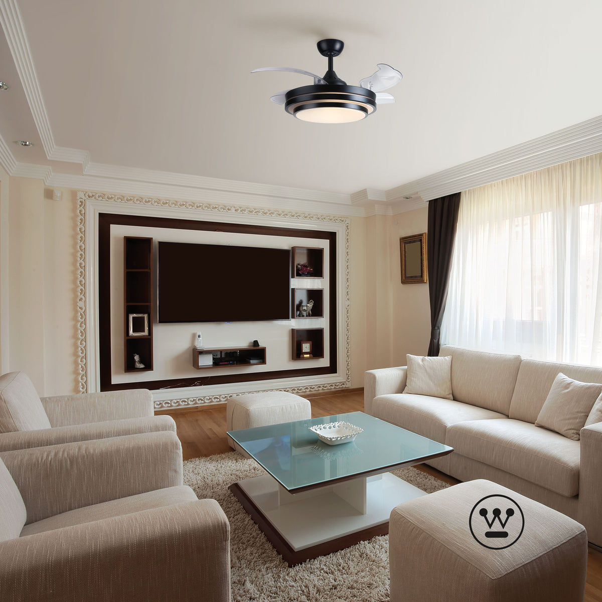 Westinghouse Ventilador de Techo Borealis II 42” con Aspas Retráctiles y LED, Negro, Modelo 79018