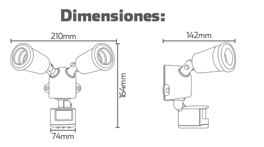 Ipsa Porta Spot Doble con Sensor de movimiento, Modelo AEC-308/B - LuzDeco