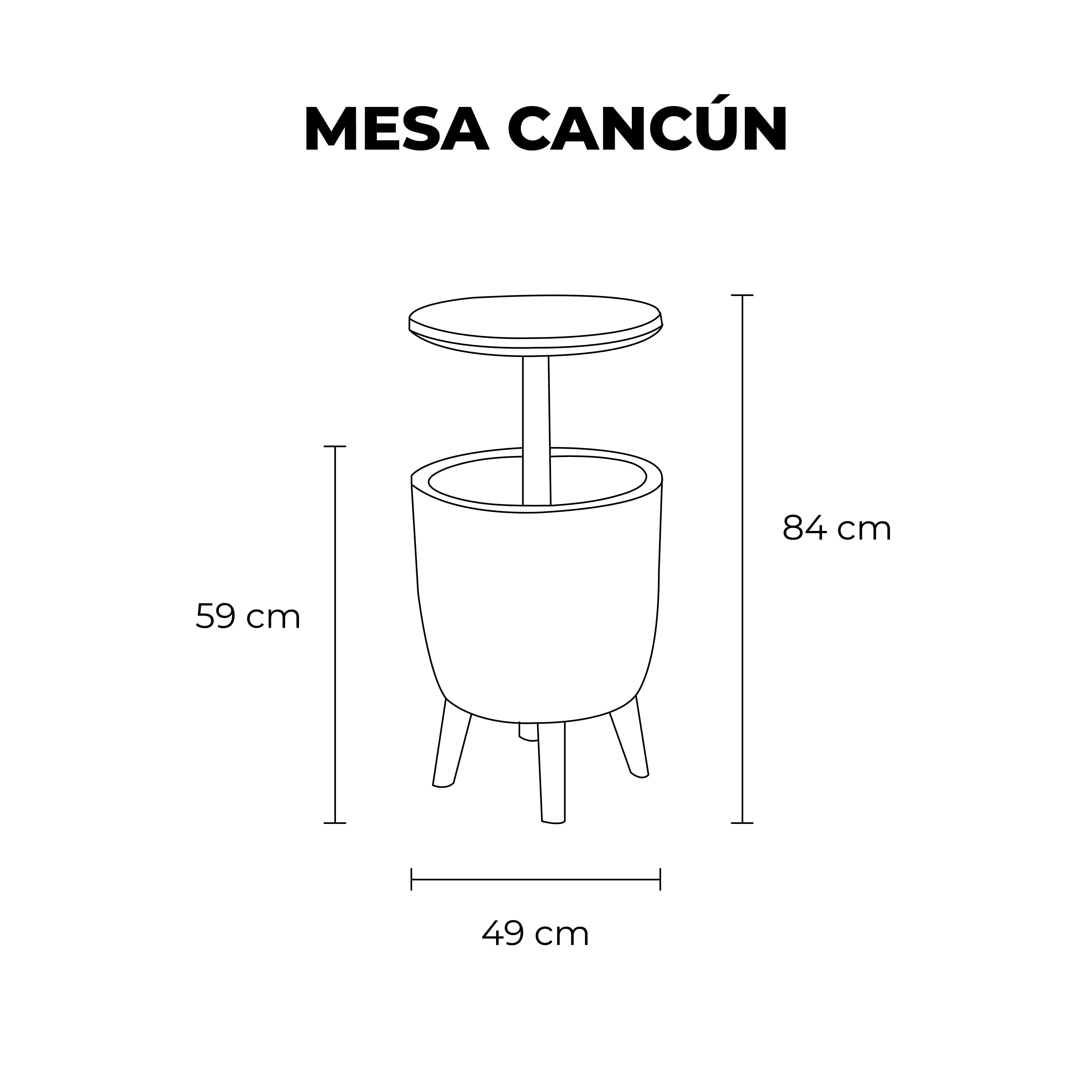 Lagoon, Mesa Cancun 7025,  Mesa Hielera, Mesa 3 en 1, Mesa con altura ajustable, hielera, cooler, Muebles de interior, Mobiliario de terraza, Sillas para terraza, Resistente a los rayos UV,  Muebles resistentes a los rayos UV, Muebles de exterior