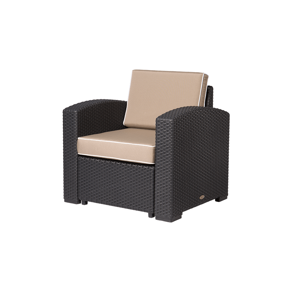 Lagoon, Magnolia 7023CC, Sillón individual, Sillón de rattan, Sillón para exterior, Sillón apto para exterior, Sillón de jardín, Rattan sintético, Cojín resistente a la intemperie, Mobiliario de terraza, Estilo contemporáneo, Comodidad exterior.