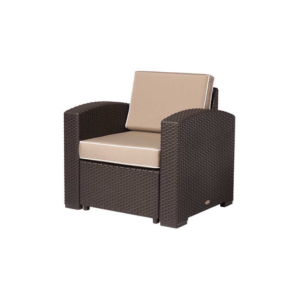 Lagoon, Magnolia 7023CC, Sillón individual, Sillón de rattan, Sillón para exterior, Sillón apto para exterior, Sillón de jardín, Rattan sintético, Cojín resistente a la intemperie, Mobiliario de terraza, Estilo contemporáneo, Comodidad exterior.