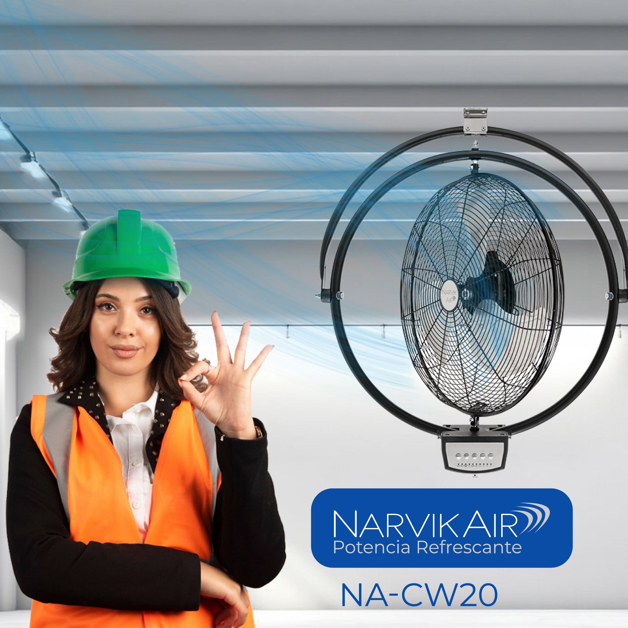 Narvik Ventilador Industrial 2 en 1: De Pared y Techo 20'' con Control Remoto, Modelo NA-CW20