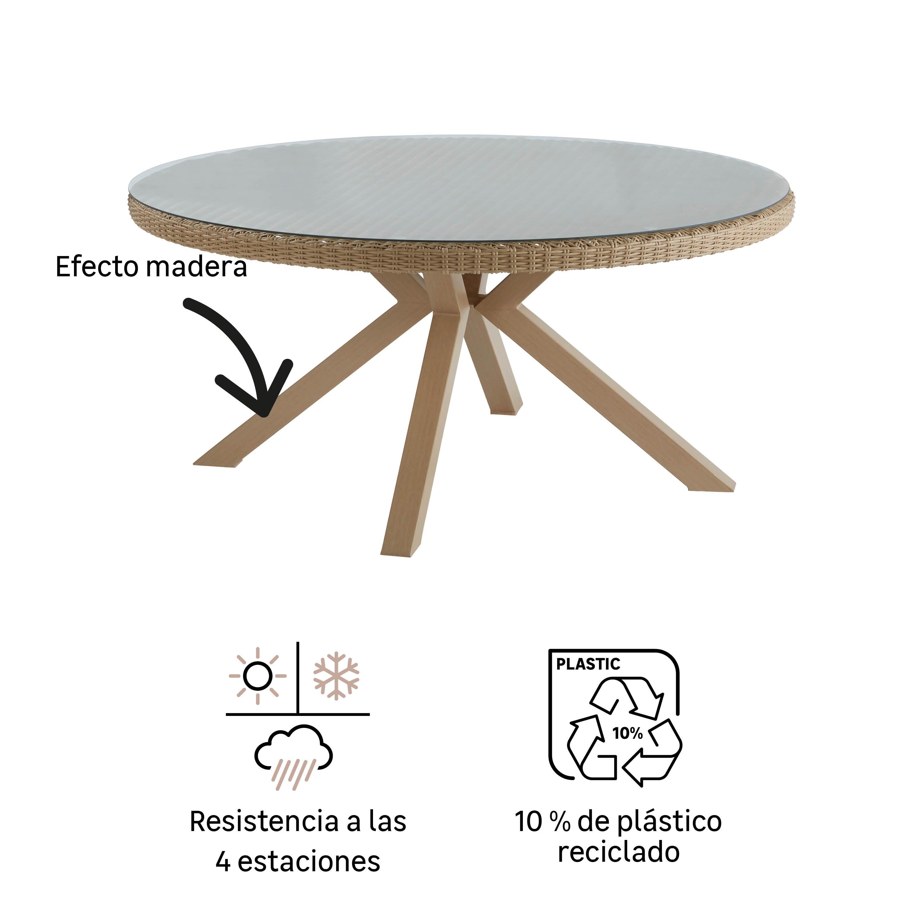 Naterial Mesa de Comedor de Aluminio Tipo Ratán Apta para Exterior, Modelo Medena - LuzDeco