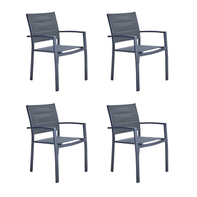 Naterial Set de 4 Sillas de Textileno y Aluminio con Descansabrazos Apta para Exterior, Modelo Orion Beta II