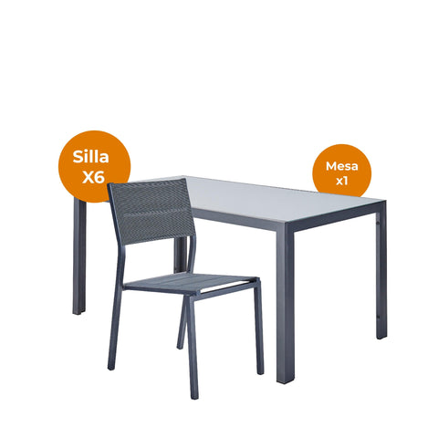 Naterial Set de Comedor: Mesa +6 Sillas Apta para Exterior, Modelo Lyra II + Sillas Orion Beta II