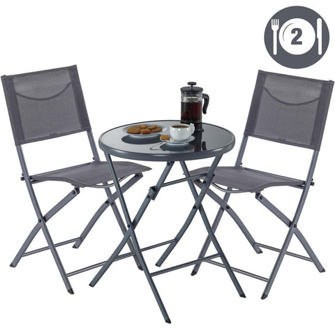 Naterial Set de Mesa de Comedor + 2 Sillas Plegables de Acero Apta para Exterior, Modelo Emys