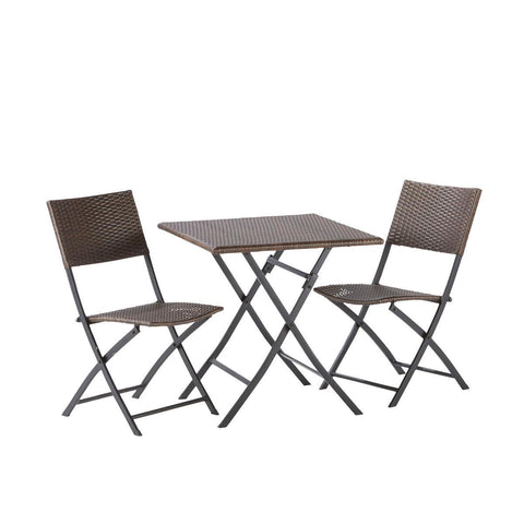 Naterial Set de Mesa de Comedor + 2 Sillas Plegables Tipo Ratán Apta para Exterior, Modelo Zena