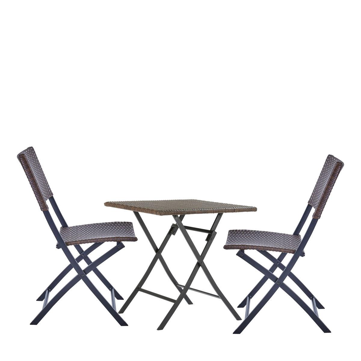 Naterial Set de Mesa de Comedor + 2 Sillas Plegables Tipo Ratán Apta para Exterior, Modelo Zena - LuzDeco