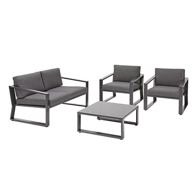 Naterial Set de Sala Muebles de Jardín: Loveseat + 2 Sillones + Mesa de Centro con Cojines y Descansabrazos para Exterior, Modelo Lyra