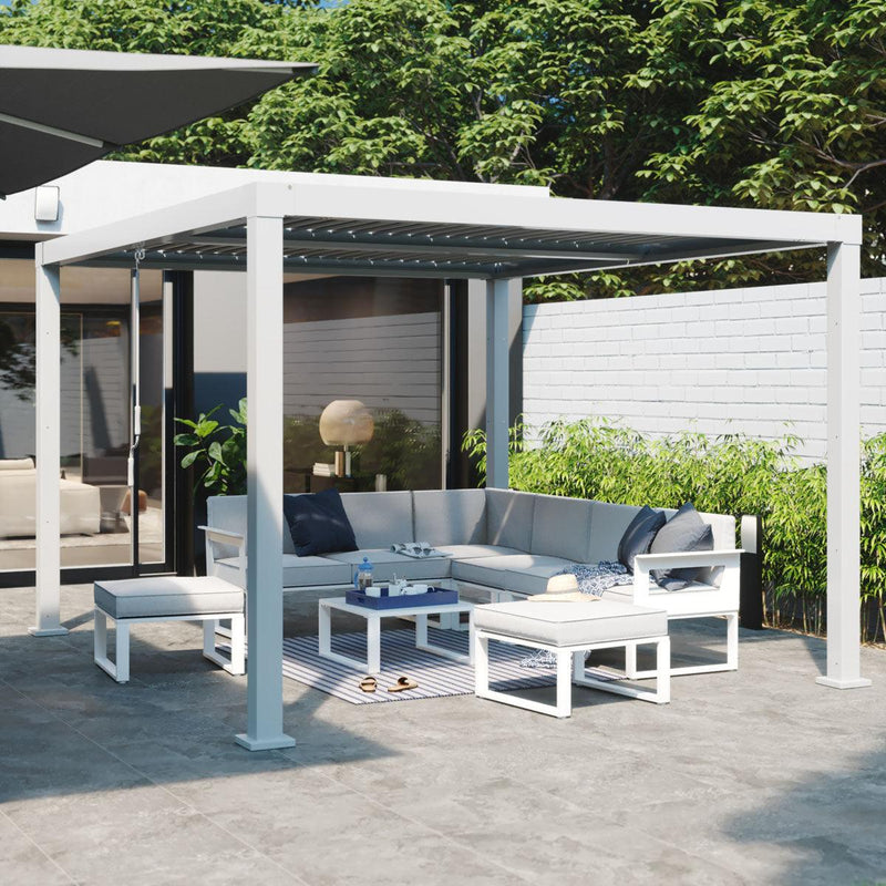 Naterial Set de Muebles de Jardín: Sofá Esquinero + 2 Taburetes + Mesa de Aluminio para Exterior, Modelo Odyssea - LuzDeco