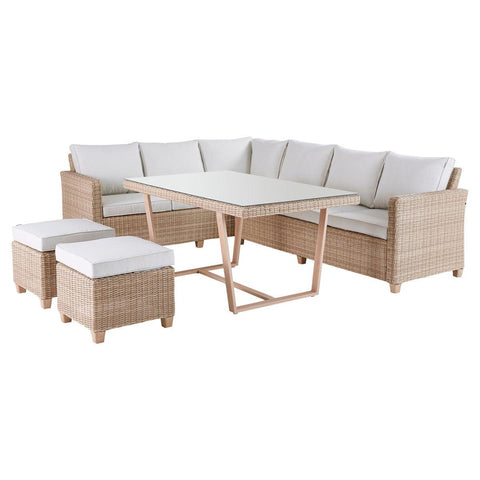 Naterial Set de Sala Muebles de Jardín: Sofá Esquinero + 2 Taburetes + Mesa Tipo Ratán para Exterior, Modelo Medena