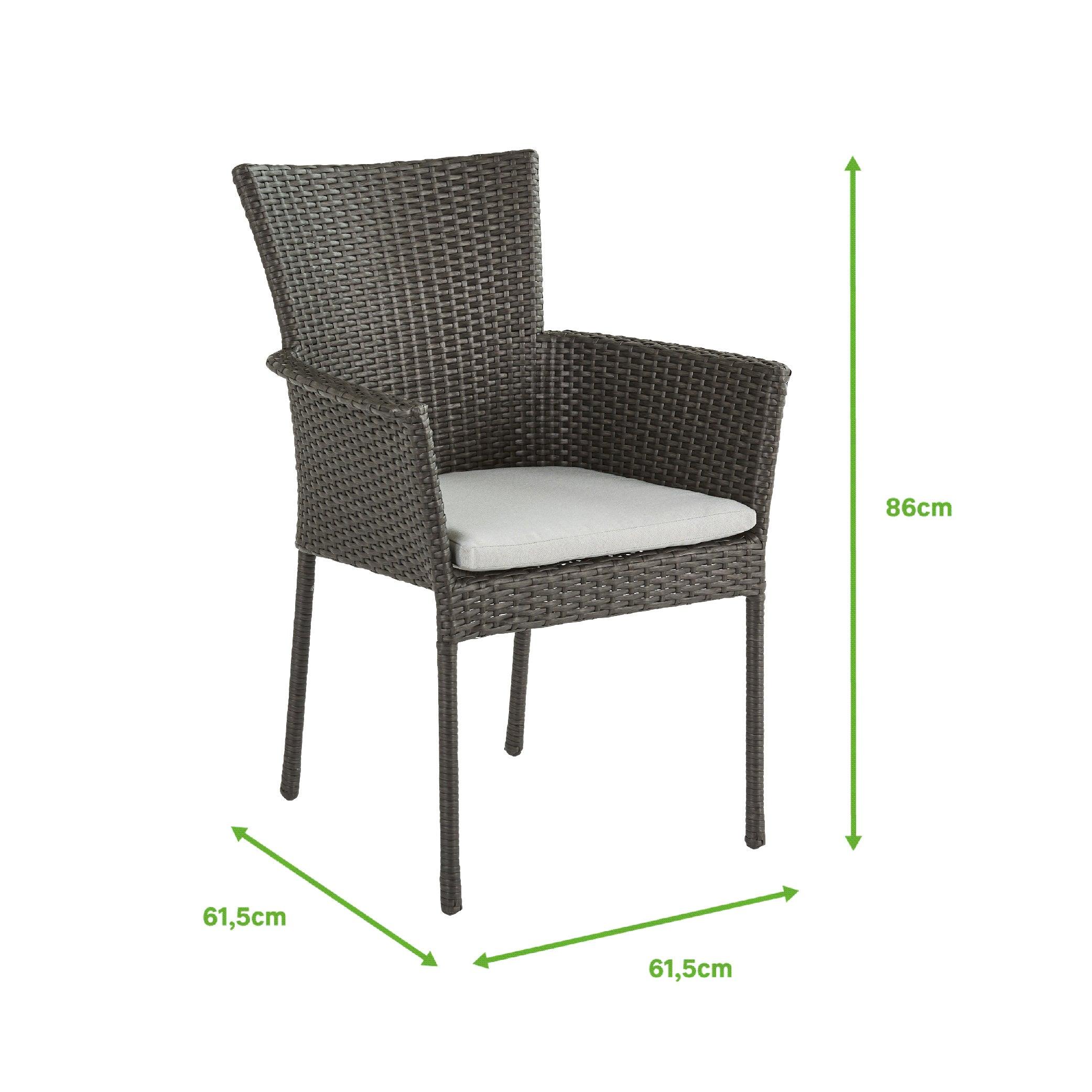 Naterial Silla Tipo Ratán con Cojín y Descansabrazos Apta para Exterior, Modelo Noa - LuzDeco