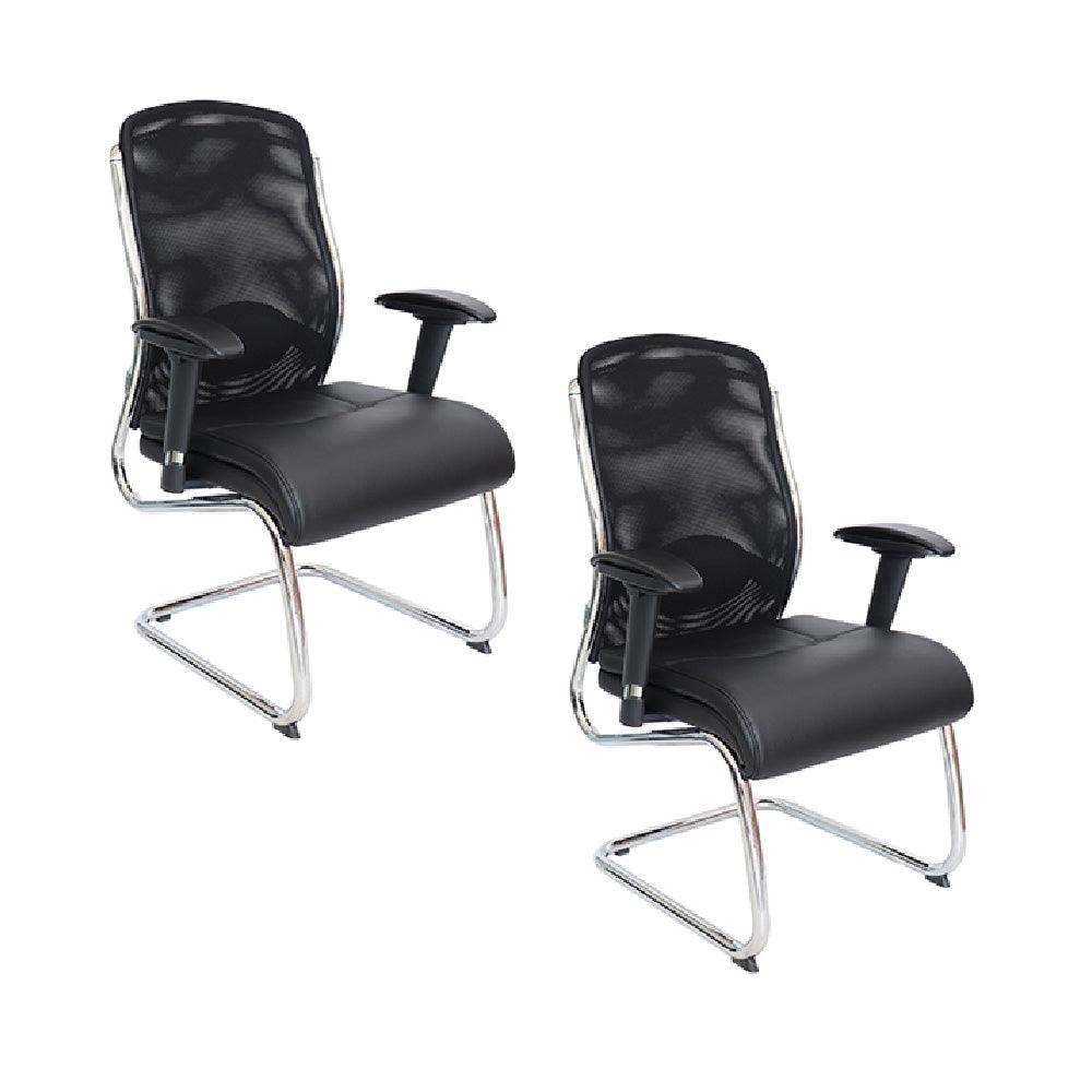 Offiho Set de 2 Silla de Oficina Modernas Tipo Piel con Terminados en Cromo con Descansabrazos para Visitas, Modelo CROMA OHE198 - LuzDeco