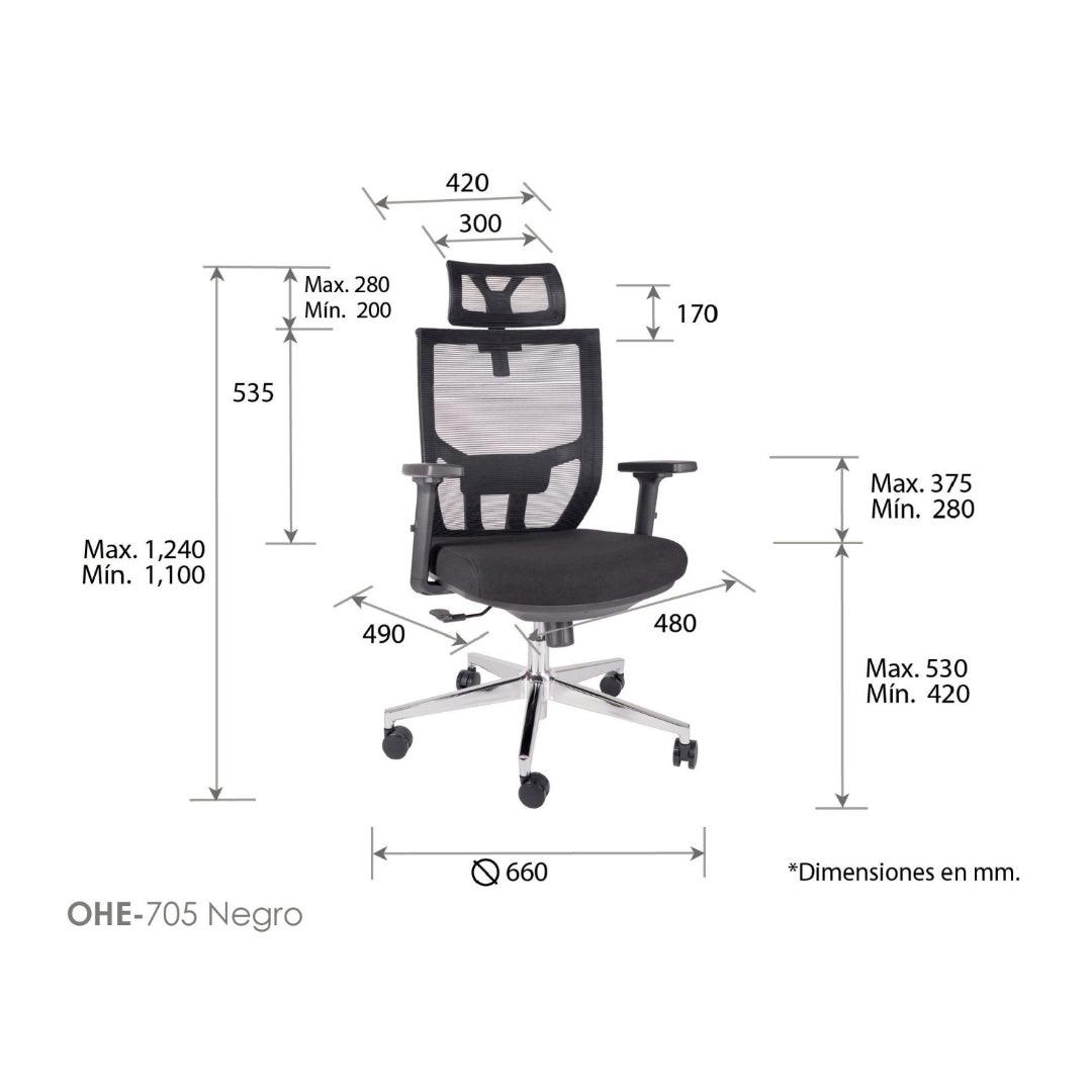 Offiho Silla De Escritorio Ergonómica Reclinable con Altura Ajustable con Tapiz Mesh, Modelo AIKON OHE 705 - LuzDeco