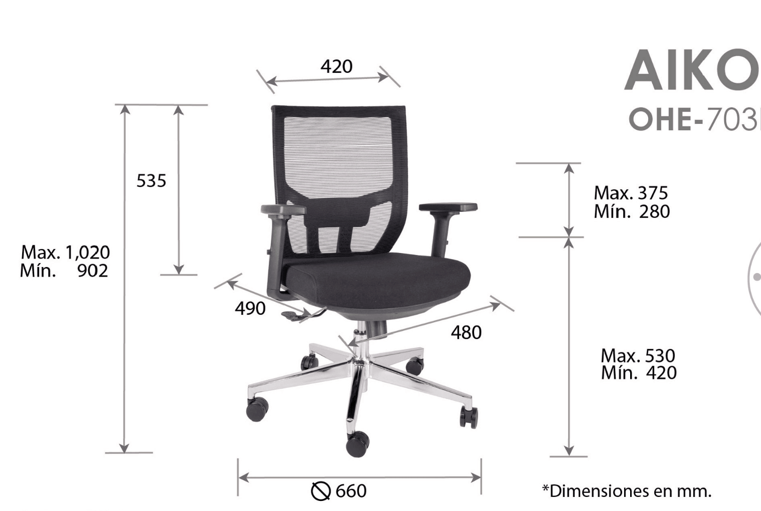 Offiho Silla De Escritorio Ergonómica Reclinable con Altura Ajustable con Tapiz Mesh, Modelo AIKON OHE703 - LuzDeco