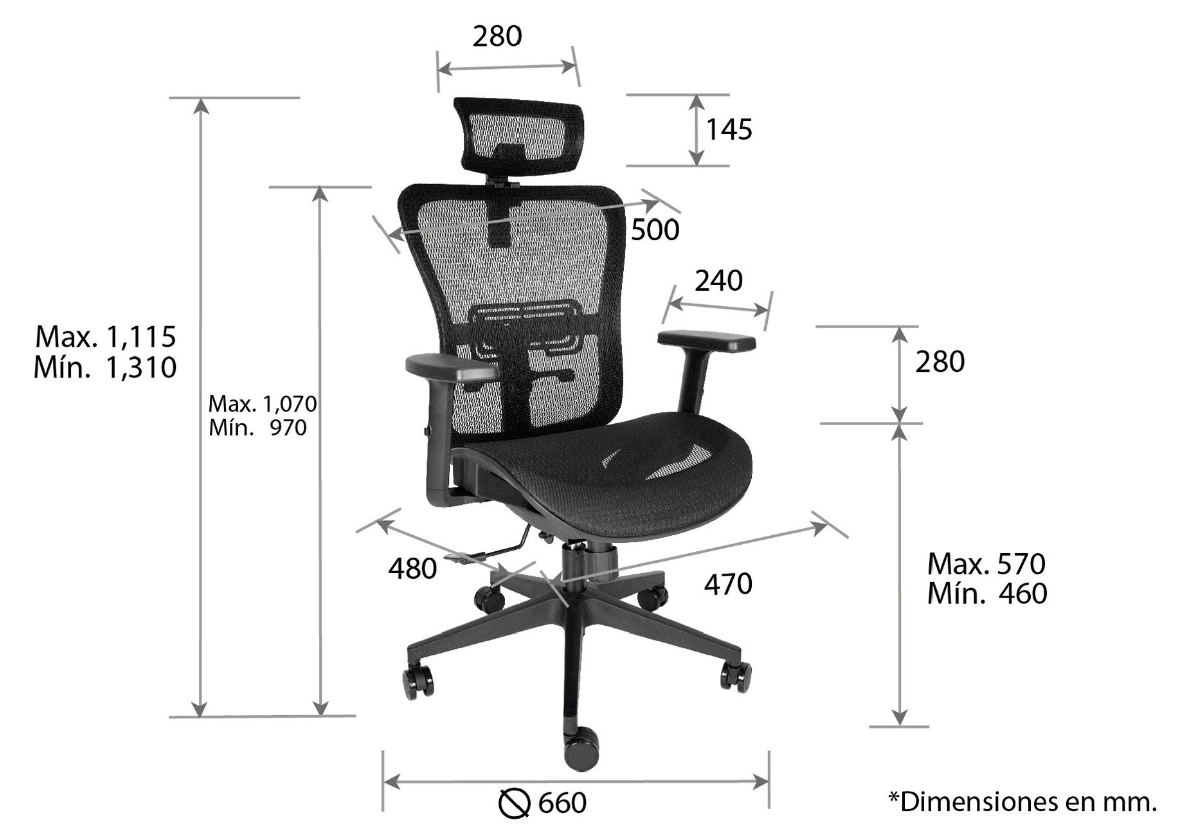 Offiho Silla De Escritorio Ergonómica Reclinable con Altura Ajustable con Tapiz Mesh, Modelo OHE605 DRACO - LuzDeco