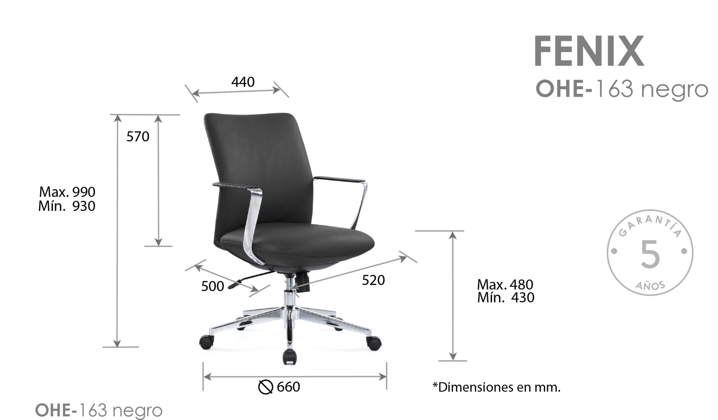 Offiho Silla De Escritorio Ergonómica Reclinable con Altura Ajustable con Tapiz Tipo Piel, Modelo OHE163 FENIX - LuzDeco