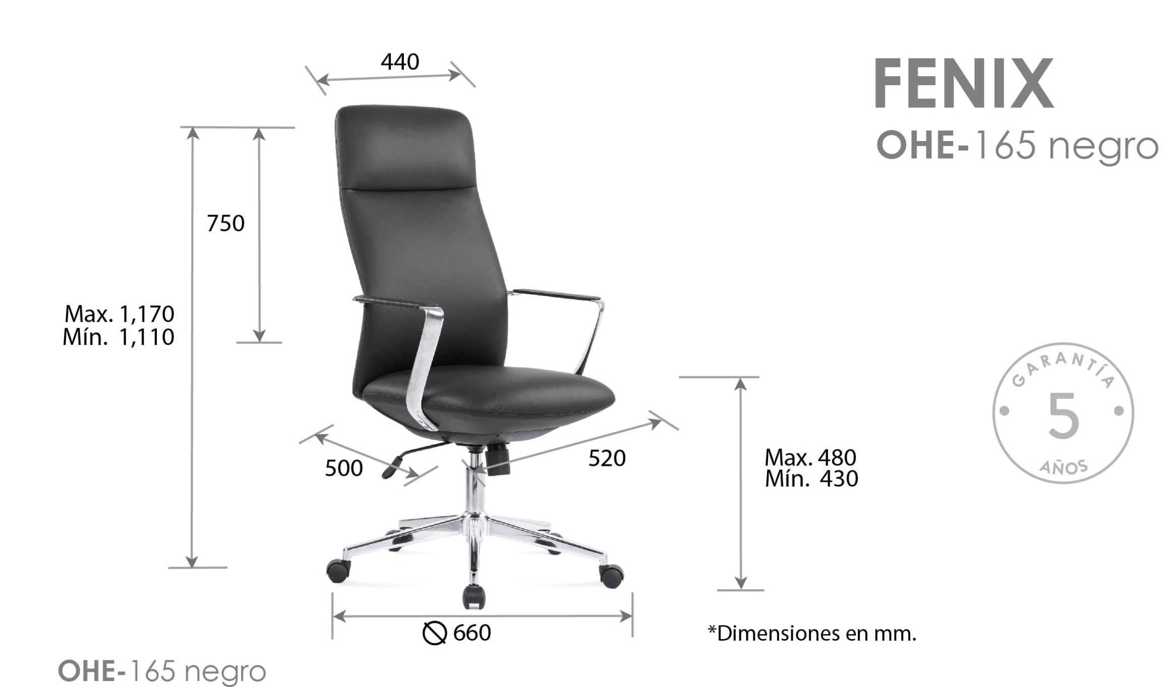 Offiho Silla De Escritorio Ergonómica Reclinable con Altura Ajustable con Tapiz Tipo Piel, Modelo OHE165 FENIX - LuzDeco