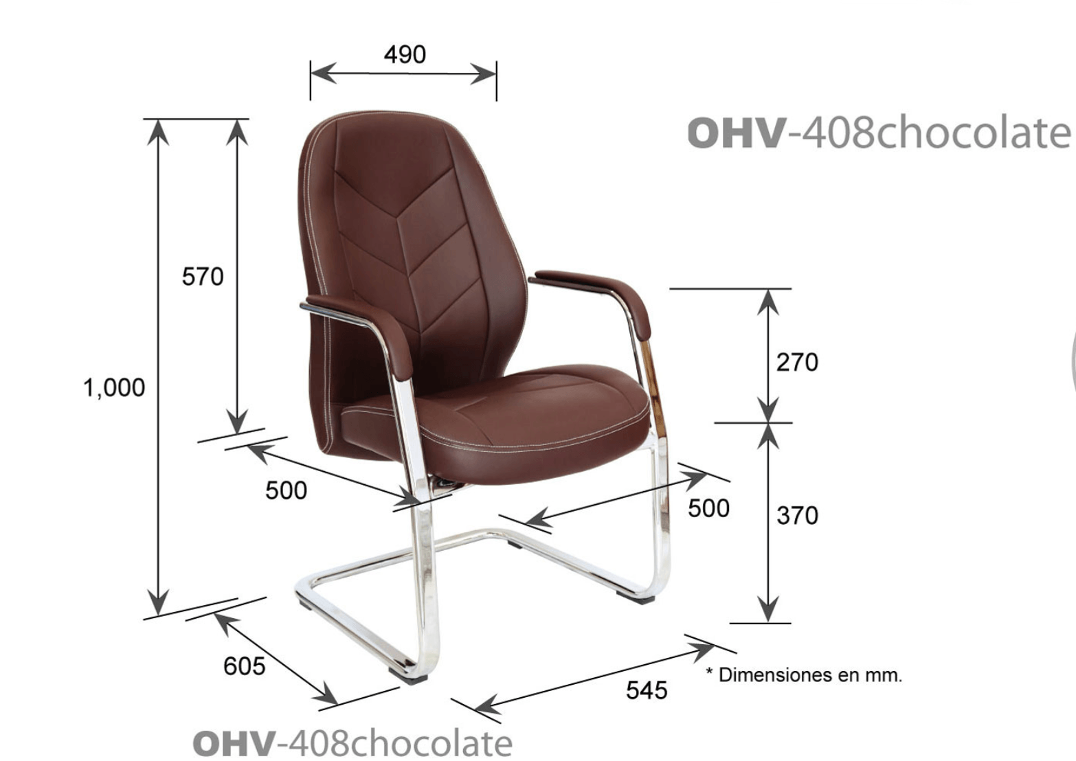 Offiho Silla de Oficina Moderna Tipo Piel con Terminados en Cromo con Descansabrazos para Visitas, Modelo ALUFSEN OHV408 - LuzDeco